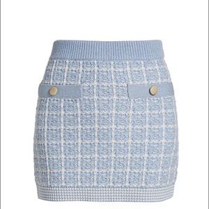 LoveShackFancy Blue Tweed Mini Skirt